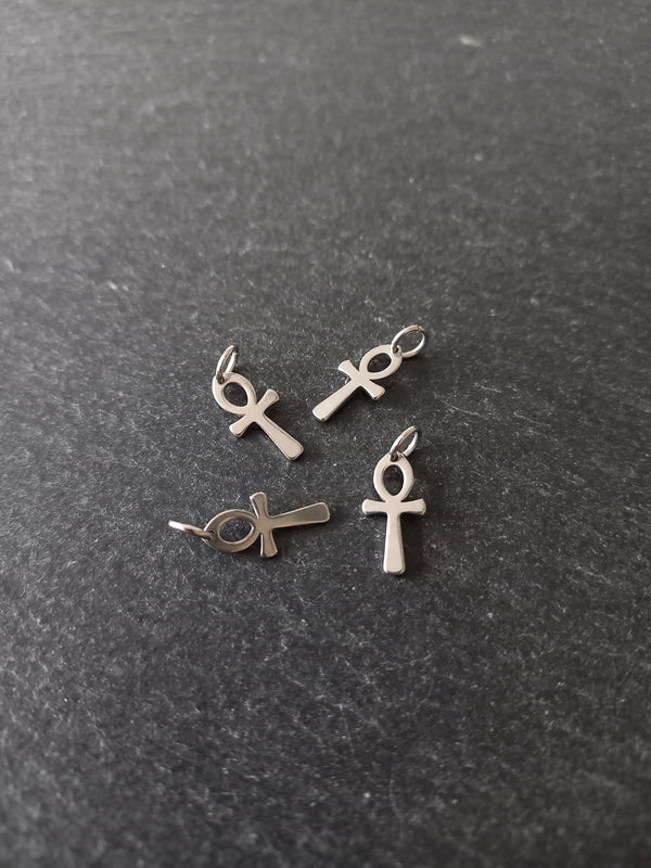 4 or 20 Little Ancient Egyptian Ankh Charms Stainless Steel 14x7x1mm