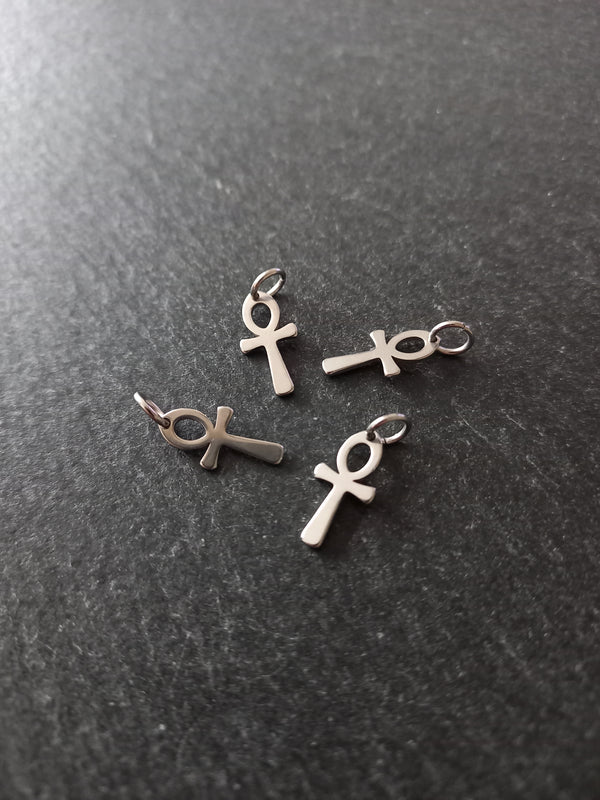 4 or 20 Little Ancient Egyptian Ankh Charms Stainless Steel 14x7x1mm