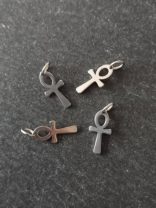 4 or 20 Little Ancient Egyptian Ankh Charms Stainless Steel 14x7x1mm