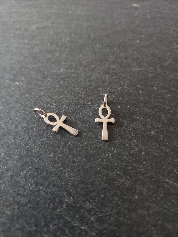 4 or 20 Little Ancient Egyptian Ankh Charms Stainless Steel 14x7x1mm