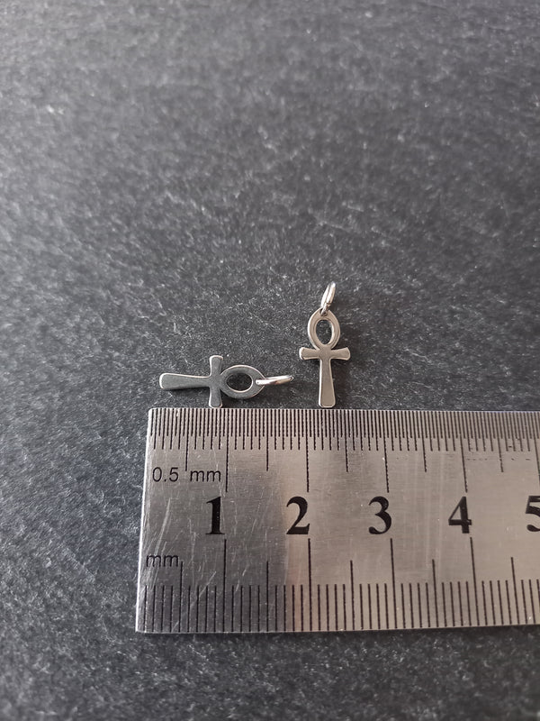4 or 20 Little Ancient Egyptian Ankh Charms Stainless Steel 14x7x1mm