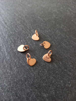10 or 50 Stainless Steel Rose Gold Tiny Flat Heart Charms 6.5x7x1mm