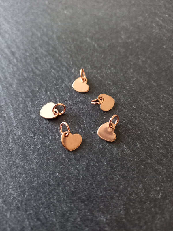 10 or 50 Stainless Steel Rose Gold Tiny Flat Heart Charms 6.5x7x1mm
