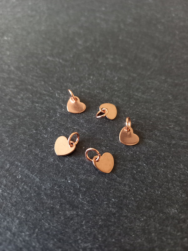 10 or 50 Stainless Steel Rose Gold Tiny Flat Heart Charms 6.5x7x1mm