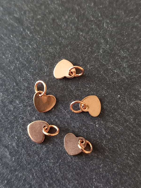 10 or 50 Stainless Steel Rose Gold Tiny Flat Heart Charms 6.5x7x1mm