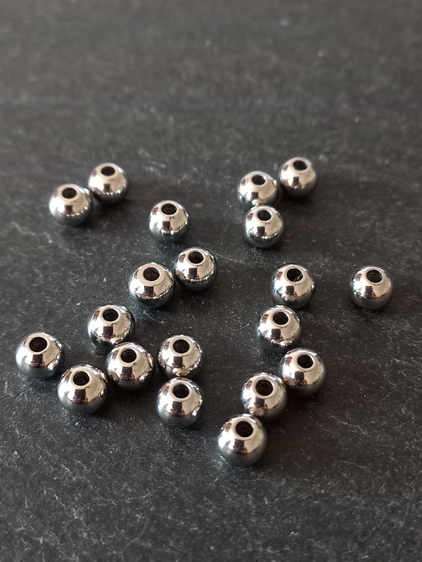 20 or 100 Stainless Steel 5mm Solid Smooth Round Spacer Beads 5x4mm Hole: 1.3mm