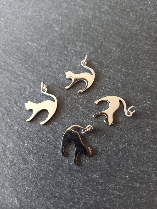 2 or 10 Stainless Steel Cat Charms 17.5x14.5x1mm