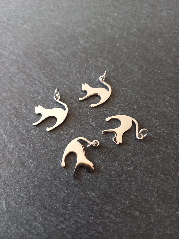 2 or 10 Stainless Steel Cat Charms 17.5x14.5x1mm