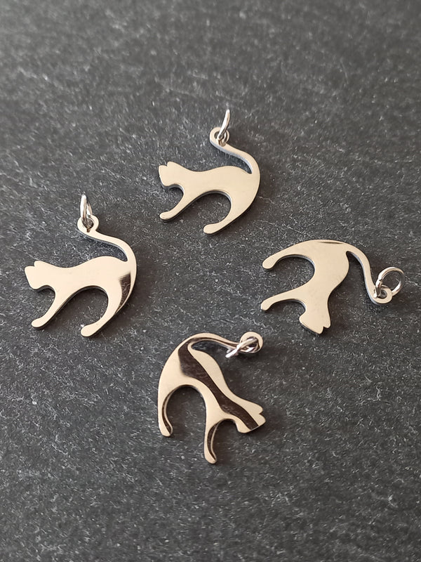 2 or 10 Stainless Steel Cat Charms 17.5x14.5x1mm