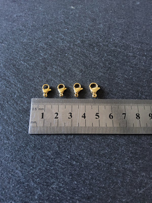 6 or 30 Stainless Steel Lobster Clasps Genuine 24K Gold Plated 10mm, 11mm, 12mm or 13mm