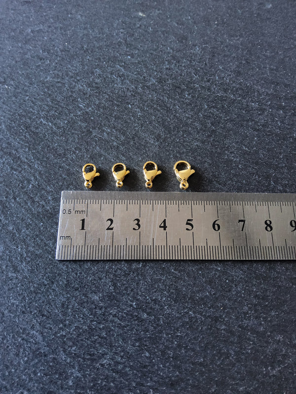 6 or 30 Stainless Steel Lobster Clasps Genuine 24K Gold Plated 10mm, 11mm, 12mm or 13mm