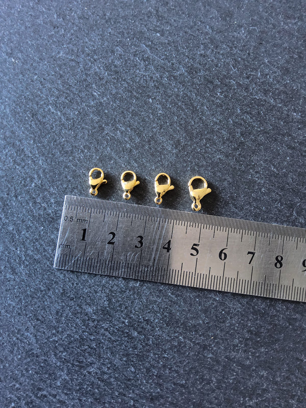 6 or 30 Stainless Steel Lobster Clasps Genuine 24K Gold Plated 10mm, 11mm, 12mm or 13mm