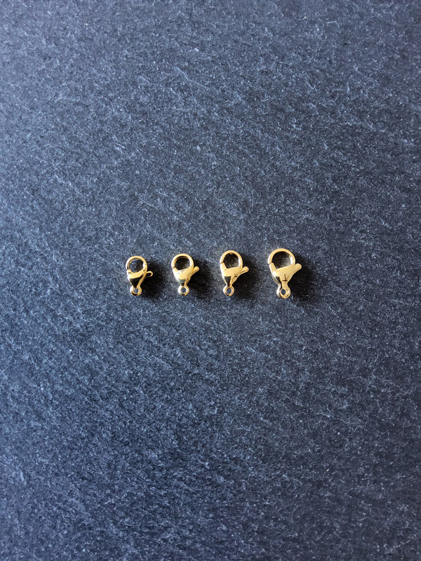 6 or 30 Stainless Steel Lobster Clasps Genuine 24K Gold Plated 10mm, 11mm, 12mm or 13mm