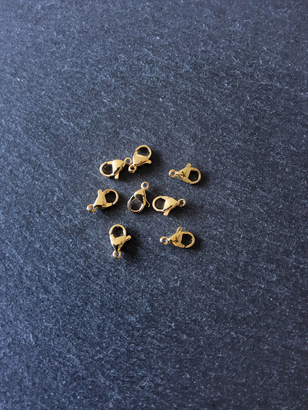 6 or 30 Stainless Steel Lobster Clasps Genuine 24K Gold Plated 10mm, 11mm, 12mm or 13mm