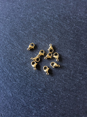 6 or 30 Stainless Steel Lobster Clasps Genuine 24K Gold Plated 10mm, 11mm, 12mm or 13mm