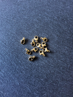 6 or 30 Stainless Steel Lobster Clasps Genuine 24K Gold Plated 10mm, 11mm, 12mm or 13mm