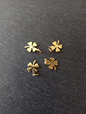 4 or 20 Four Leaf Clover Charms Genuine 24k Gold Plated Stainless Steel 13.5x10x0.8mm