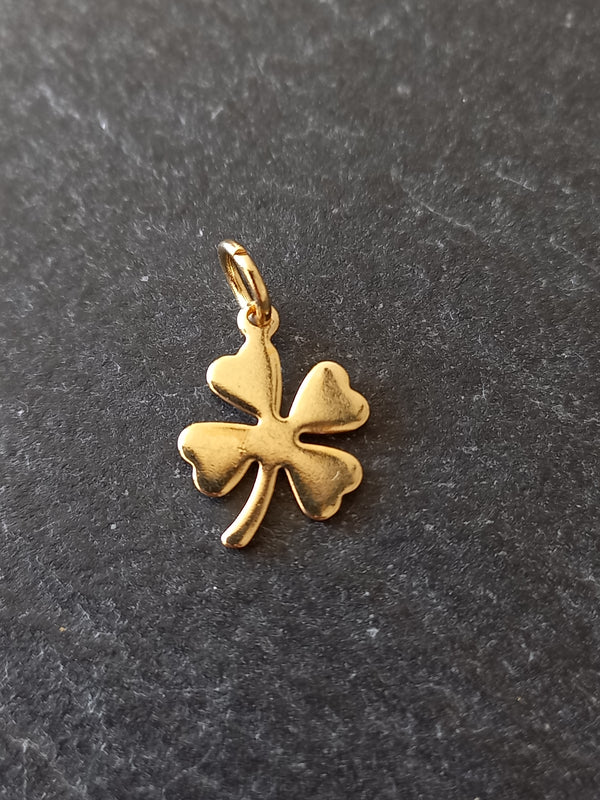 4 or 20 Four Leaf Clover Charms Genuine 24k Gold Plated Stainless Steel 13.5x10x0.8mm