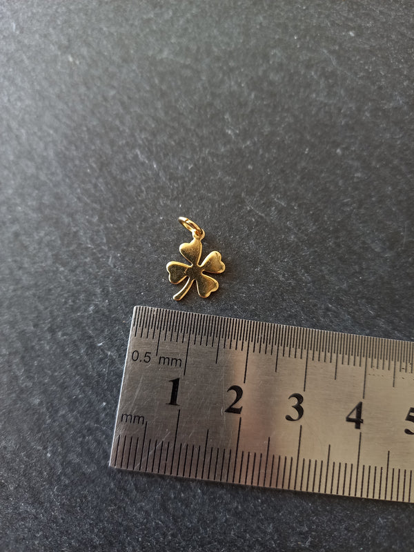 4 or 20 Four Leaf Clover Charms Genuine 24k Gold Plated Stainless Steel 13.5x10x0.8mm