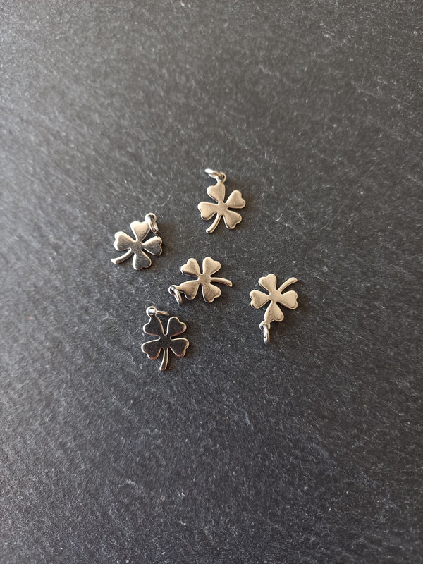 10 or 50 Four Leaf Clover Charms Stainless Steel 13x9.5x0.7mm