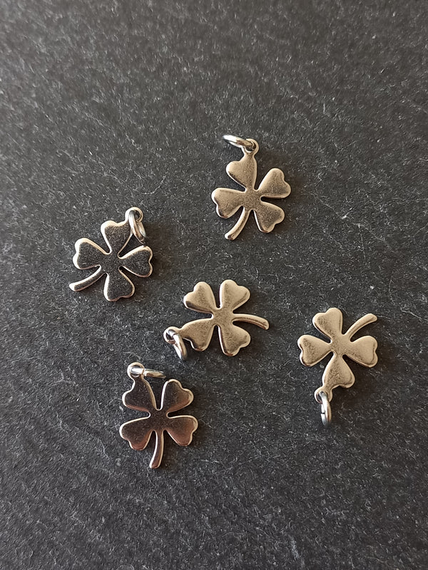 10 or 50 Four Leaf Clover Charms Stainless Steel 13x9.5x0.7mm