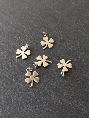 10 or 50 Four Leaf Clover Charms Stainless Steel 13x9.5x0.7mm