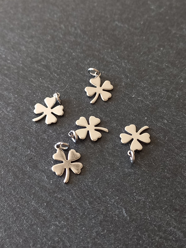 10 or 50 Four Leaf Clover Charms Stainless Steel 13x9.5x0.7mm