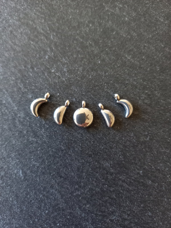 Set of 5 Stainless Steel Phases of the Moon Charms