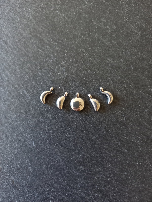 Set of 5 Stainless Steel Phases of the Moon Charms