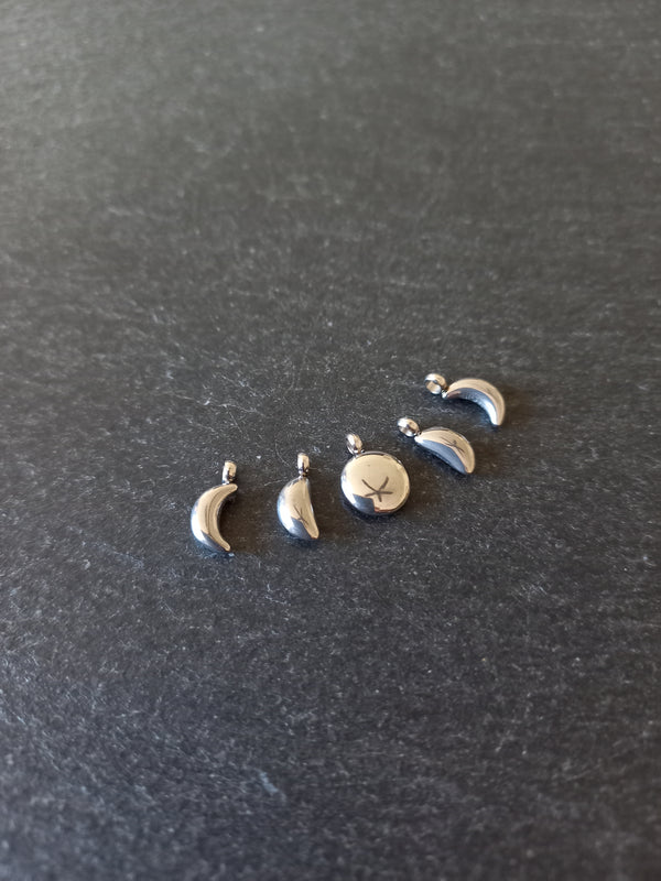 Set of 5 Stainless Steel Phases of the Moon Charms