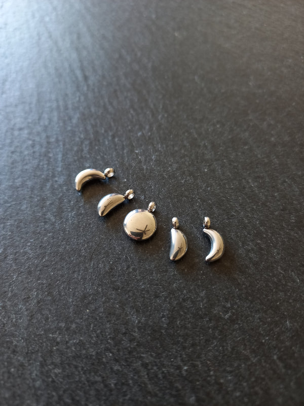 Set of 5 Stainless Steel Phases of the Moon Charms