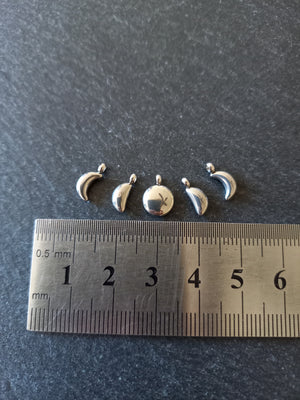 Set of 5 Stainless Steel Phases of the Moon Charms