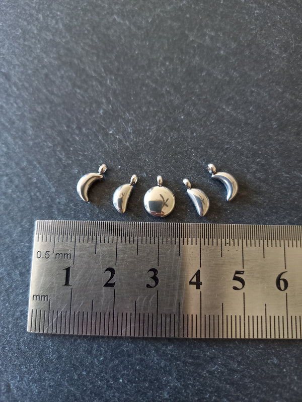 Set of 5 Stainless Steel Phases of the Moon Charms