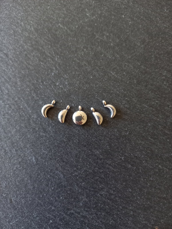 Set of 5 Stainless Steel Phases of the Moon Charms