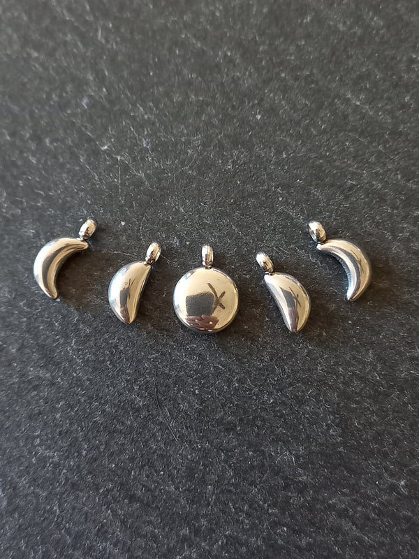 Set of 5 Stainless Steel Phases of the Moon Charms