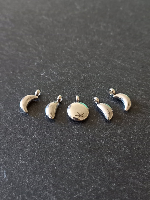 Set of 5 Stainless Steel Phases of the Moon Charms