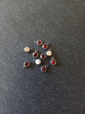 8 or 40 Round Stainless Steel Charms with Ruby Red Rhinestone 8.5x6x3mm