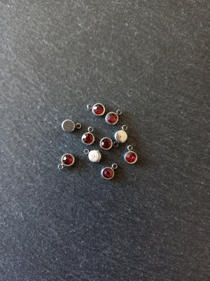 8 or 40 Round Stainless Steel Charms with Ruby Red Rhinestone 8.5x6x3mm