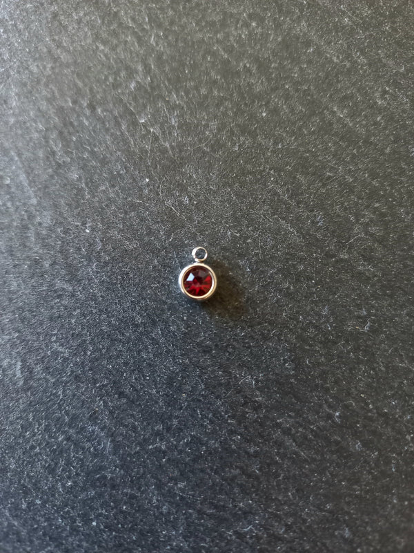 8 or 40 Round Stainless Steel Charms with Ruby Red Rhinestone 8.5x6x3mm