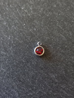 8 or 40 Round Stainless Steel Charms with Ruby Red Rhinestone 8.5x6x3mm