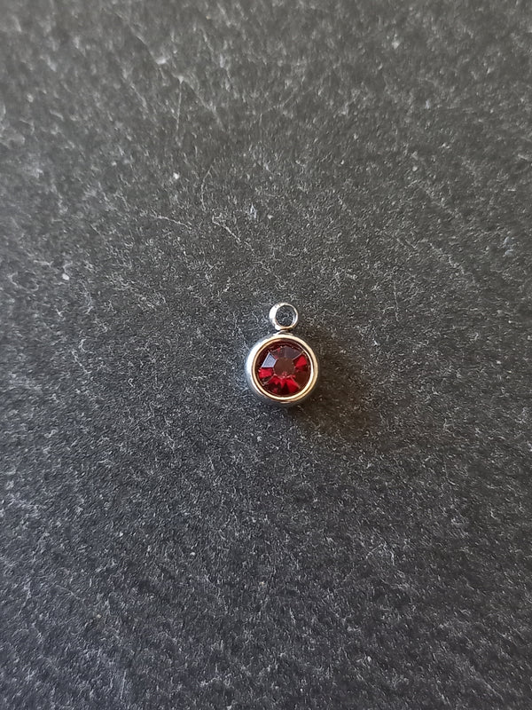 8 or 40 Round Stainless Steel Charms with Ruby Red Rhinestone 8.5x6x3mm