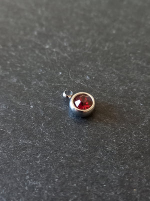 8 or 40 Round Stainless Steel Charms with Ruby Red Rhinestone 8.5x6x3mm