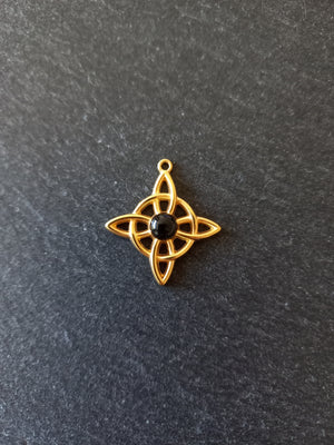 Gold Stainless Steel Witches Knot Pendant with Black Enamel 27.5x25x4.5mm