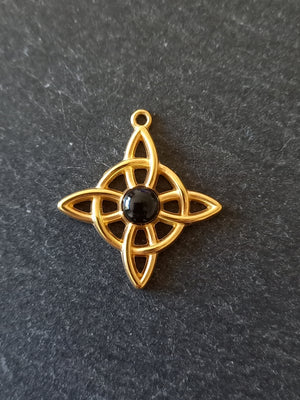 Gold Stainless Steel Witches Knot Pendant with Black Enamel 27.5x25x4.5mm