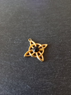 Gold Stainless Steel Witches Knot Pendant with Black Enamel 27.5x25x4.5mm