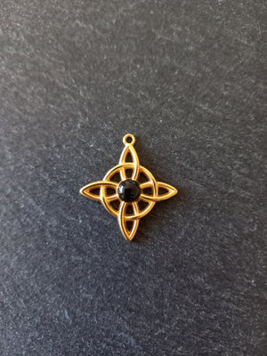 Gold Stainless Steel Witches Knot Pendant with Black Enamel 27.5x25x4.5mm
