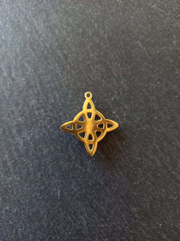 Gold Stainless Steel Witches Knot Pendant with Black Enamel 27.5x25x4.5mm
