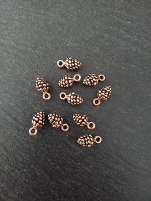 10 or 50 Little Pine Cone Charms Antique Copper Tone Alloy 13x7mm
