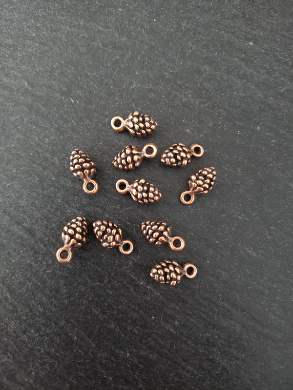 10 or 50 Little Pine Cone Charms Antique Copper Tone Alloy 13x7mm