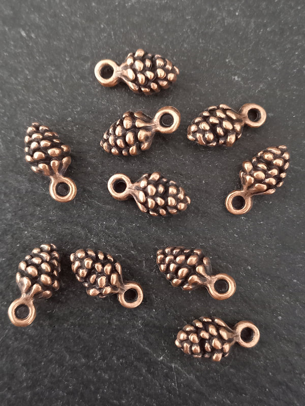 10 or 50 Little Pine Cone Charms Antique Copper Tone Alloy 13x7mm